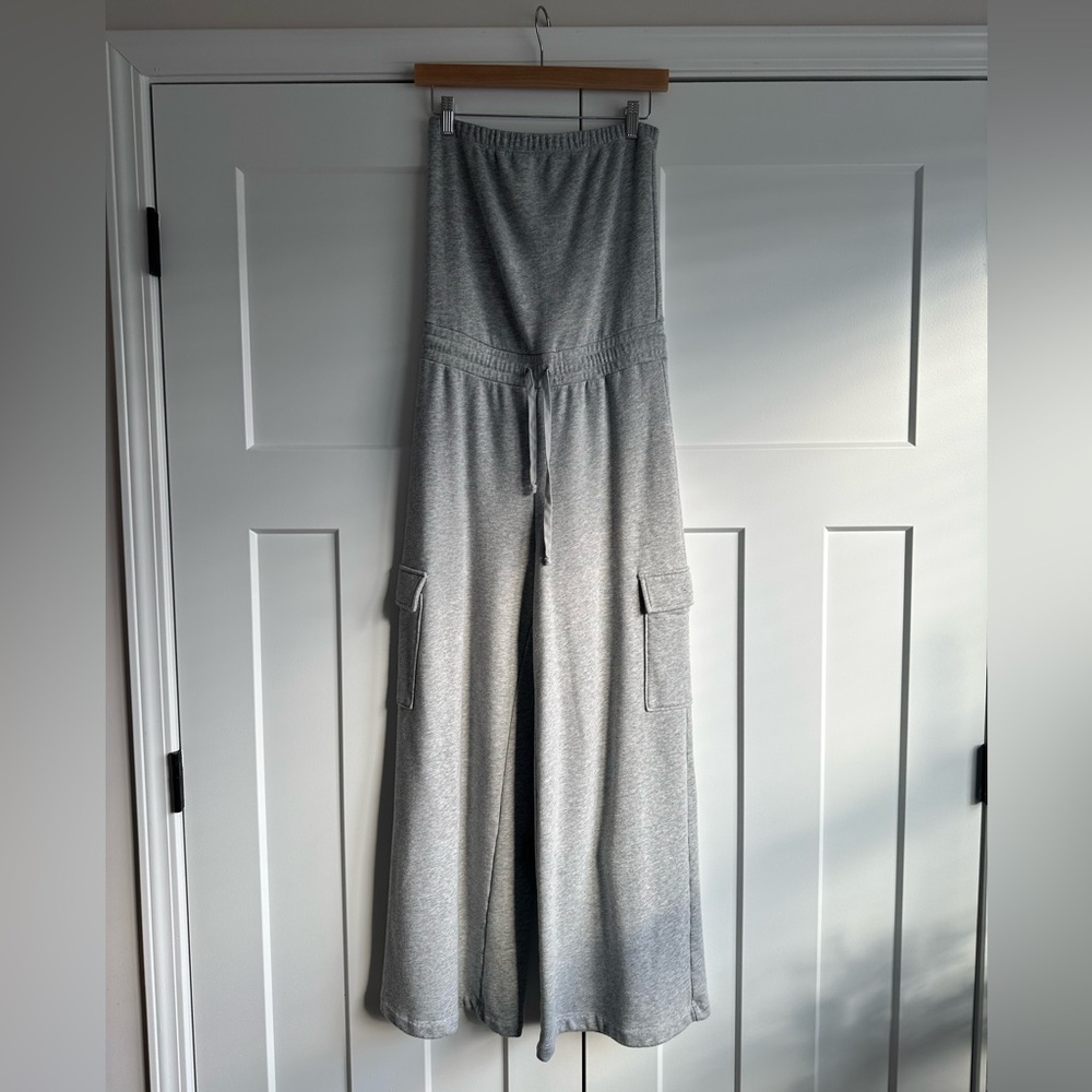 American Eagle Outfitters Light Gray Wide-Leg Jumpsuit